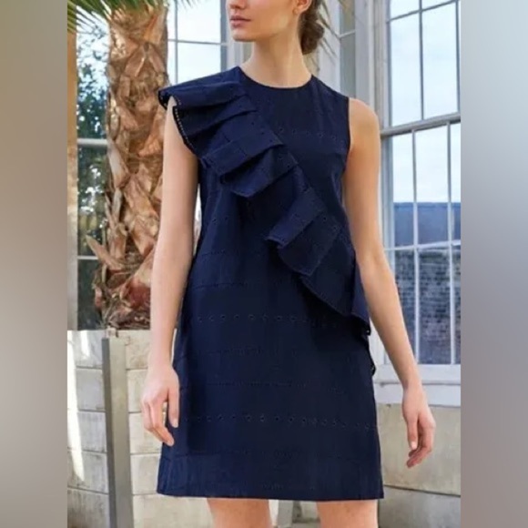 Ted Baker London Dresses & Skirts - Ted Baker Mahlene Eyelet Embroidered Ruffle Cotton Shift Dress in Navy